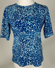 LANDS' END Petite S/S Stretchy Geo Print Rash Guard/Swim Tee - XSP, Blue White