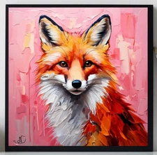 ORIGINAL Oil PAINTING on Canvas Fox Textured Artwork 12x12 in Custom Order