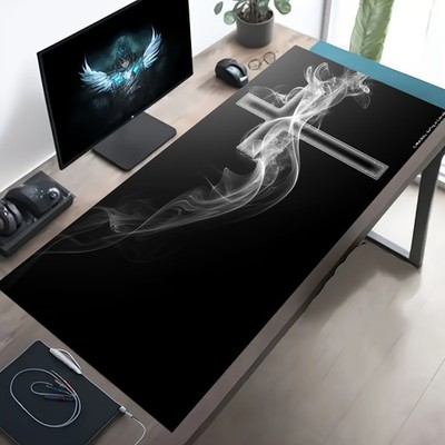 40*90cmLarge Ergonomic Smoke Cross Mouse Pad - Non-Slip, Washable Rubber Desk Ma