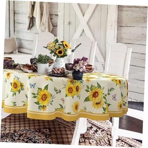  Oval Sunflower Floral Tablecloth 60x84inch, 84" x 60" (Oval) Sunflower Flower