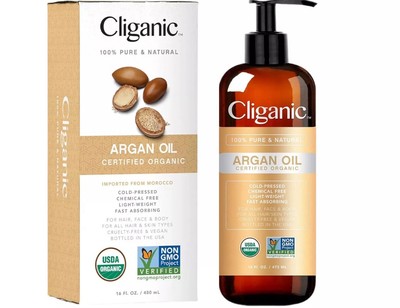 Cliganic Organic Argan Oil 16oz w/Pump 100% Pure for Hair Face & Skin Exp:08/28