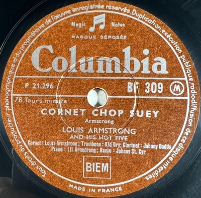 Louis Armstrong: Muskrat Ramble / Cornet Chop Suey 78 RPM COLUMBIA BF 309 EX+