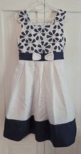 Jona Michelle Girl's Sleeveless Fancy Dress Sz 7 Blue White Lace Bow 1I