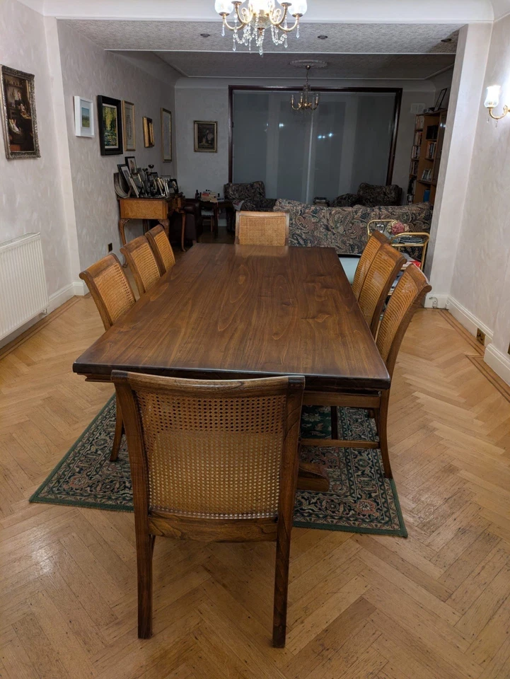 Oak Dining Trestle Table & Cane Backed  Chairs  244x112  Rattan Collect Edgware - Image 2 of 4