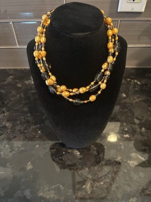 Ross-Simons Halskette Sterlingsilber goldene Perle und Rauchquarz 3-reihig Perle