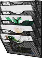 Wall File Organizer 5 Tier Hanging Paper Folder Holder, Zero Assembly Metal Mesh