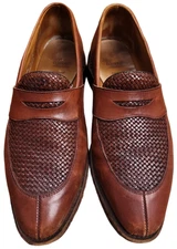 Allen Edmonds Leyland Chili Brown Woven Leather Men's Penny Loafers Shoes 10.5 D