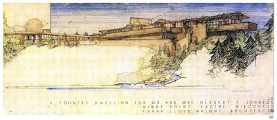 Country Dwelling, Windy Point, Racine, WI - Frank Lloyd Wright   1930s Art Print