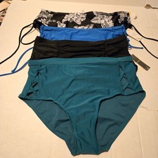 Women's Mid Rise Waist Full Coverage Swim Bottoms 1X Bundle:4 Pieces 
