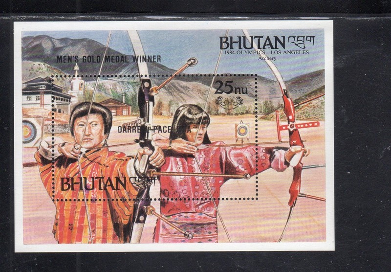 BHUTAN #544 1986 OLYMPIC WINNERS OVPRT. MINT VF NH O.G S/S