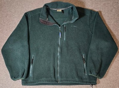 L.L.Bean Full Zip Fleece Jacket Mens XL Forest Green Outdoor Hiking Zip Pockets