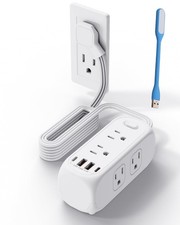 5 Ft Extension Cord Flat Plug Power Strip with 6 Outlet 4 USB Ports Multi