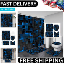 4Pcs Shower Curtain Set Black 3D Cubes Shower Curtain Set Modern Bathroom Set US