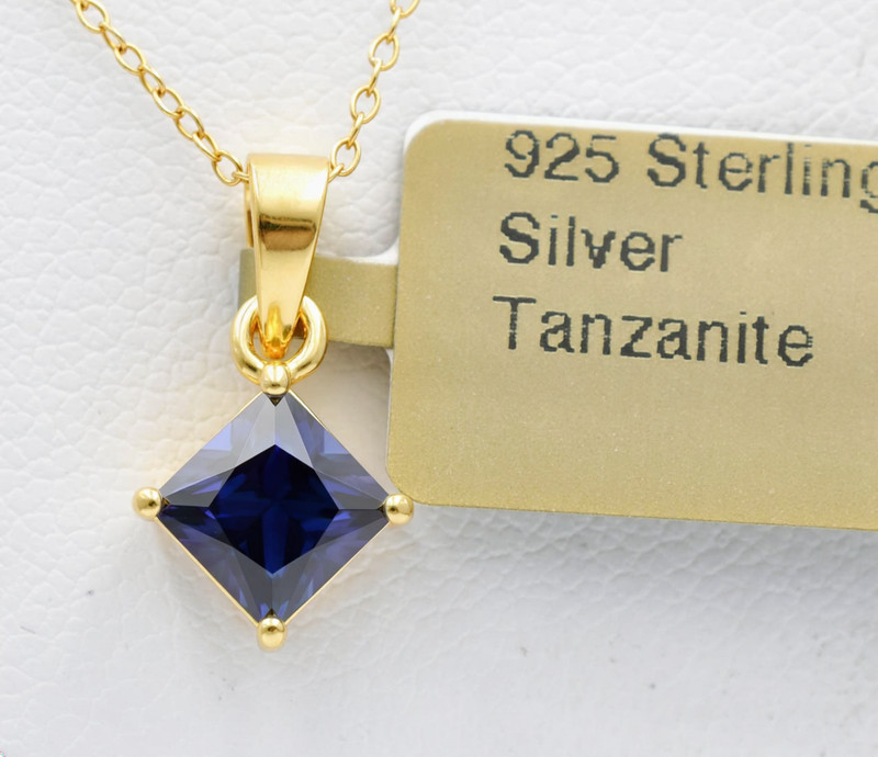 LAB CREATED 0.70 Cts AAA TANZANITE PENDANT NECKLACE 14K YELLOW GOLD PLATED(.925)