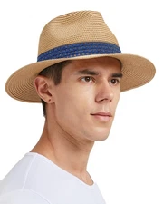 Large Head Straw Beach Hats,Extra Big Fedora Panama Hat,Packable Summer UV Ha...