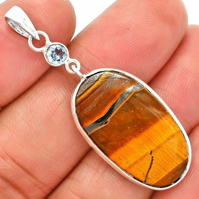 Tigerauge - Afrika & Himmelblautopas 925 Sterling Silber Anhänger Schmuck P-1098
