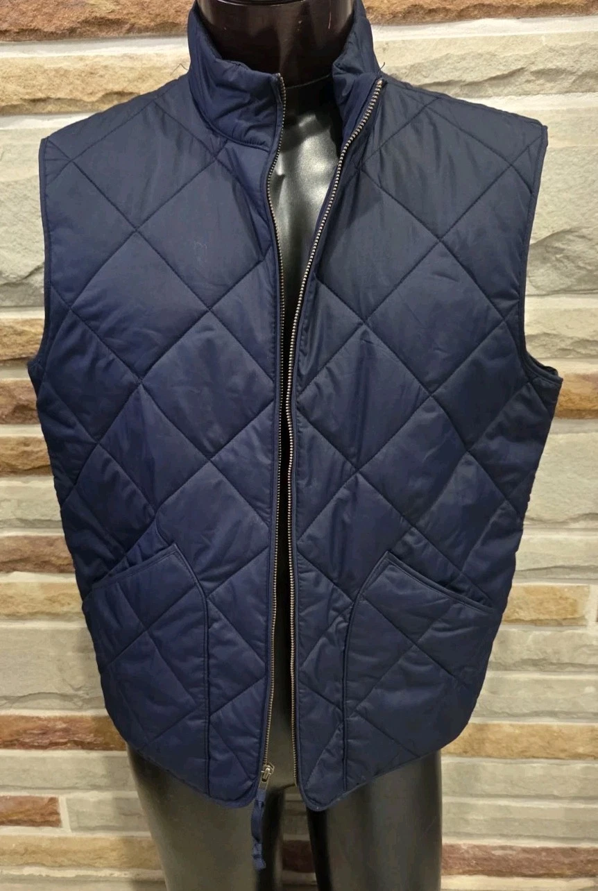 J.Crew Sussex Quilted Vest Navy Blue Full Zip Outdoors Men's Small Zip Front