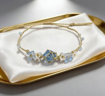  Pulsera Bohemia Ajustable de Cristal  Hecha a Mano con de Roca Naturales 