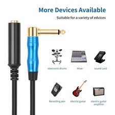 6.35mm Right Angle 1/4" Male to 1/4" Female Adapter Cable 6.35mm to 6.35mm Cable
