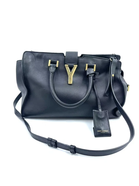 10.17 08 YSL Saint Laurent Calfskin Balck Y Ligne Top Handle Shoulder Bag