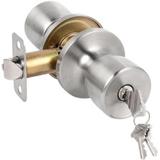 Door Knob with Lock and Key, Keyed Door Knob, 1 Pack Satin Nickel Entry
