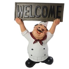 KiaoTime 15016C Italian Chef Figurines Kitchen Decor with Welcome Sign Board ...