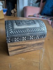Indian Wood With Metal Lid domed Trinket 10cmx7cm Box 146g