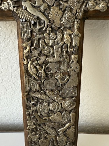 Vintage Fernando Arellano Milagros Kreuz mexikanische Volkskunst Metall Holz Kruzifix 16 Zoll - Bild 6 von 8