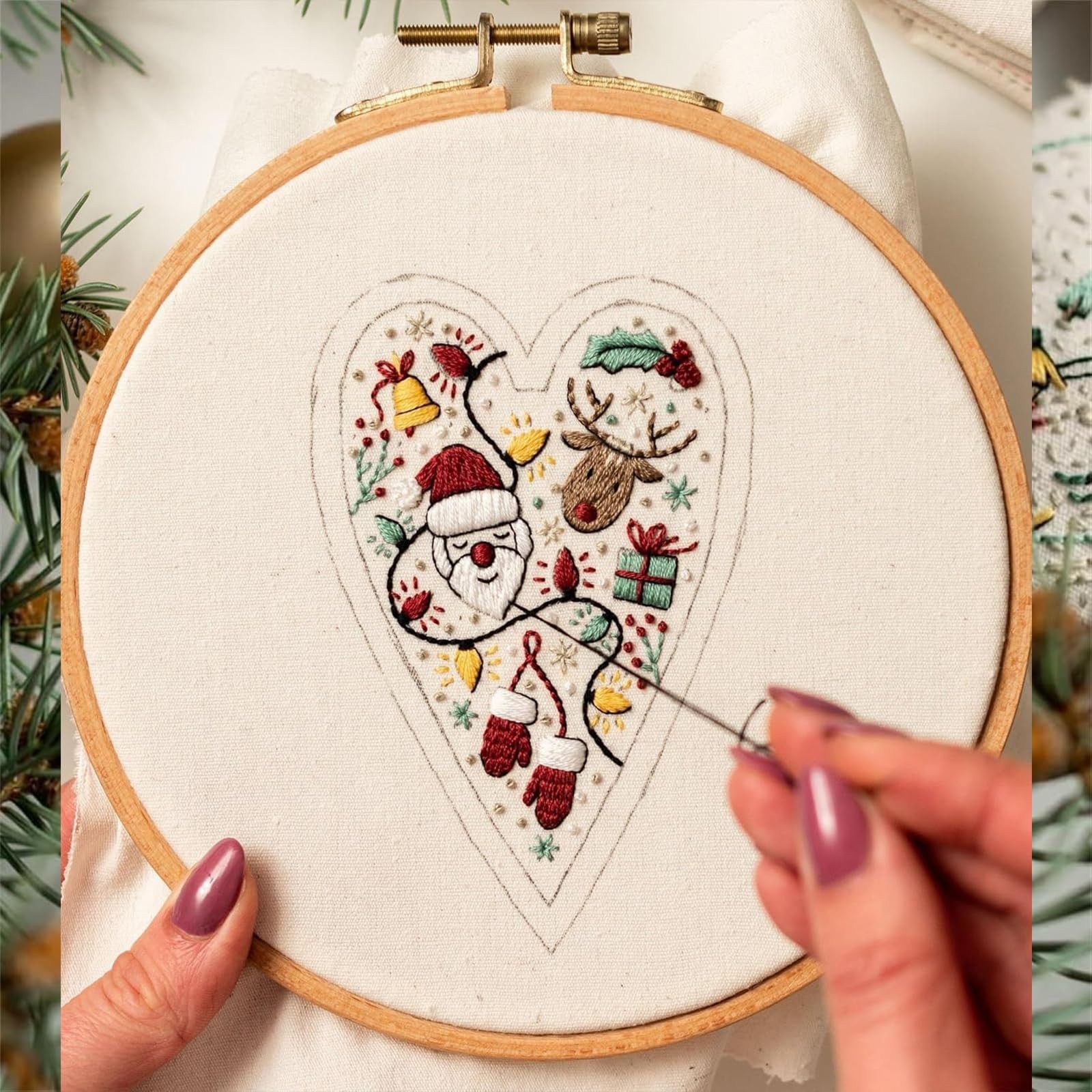 New Embroidery Christmas Ornament Kits, DIY Heart Shaped Hand Embroidered Chr...