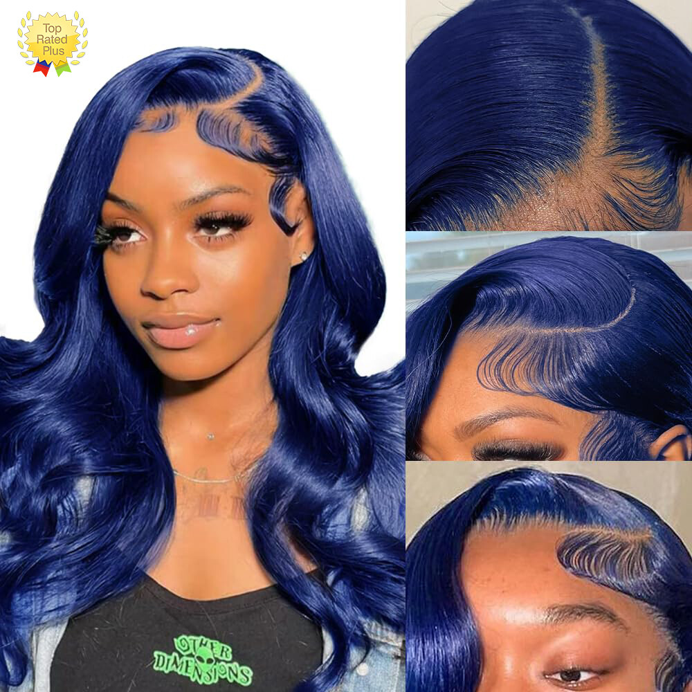 Blue Body Wave Wigs Human Hair 13x4 HD Dark Blue Lace Front Wigs Pre Plucked