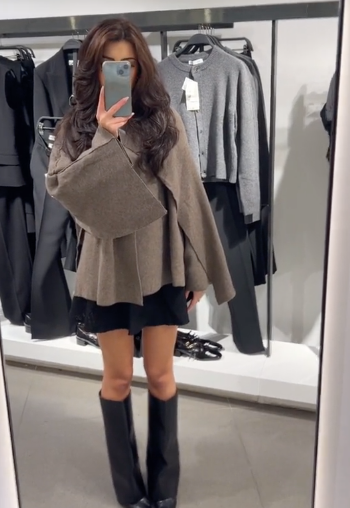 NEW ZARA 2024 BROWN TAUPE SHORT CAPE JACKET COAT S-M L-XL NEW ZARA 2024 BROWN TAUPE SHORT CAPE JACKET COAT S-M L-XL