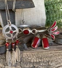 Vintage Sterling Silver Jasper? Coral? Ring Bracelet Earrings Pendant Lot / Set