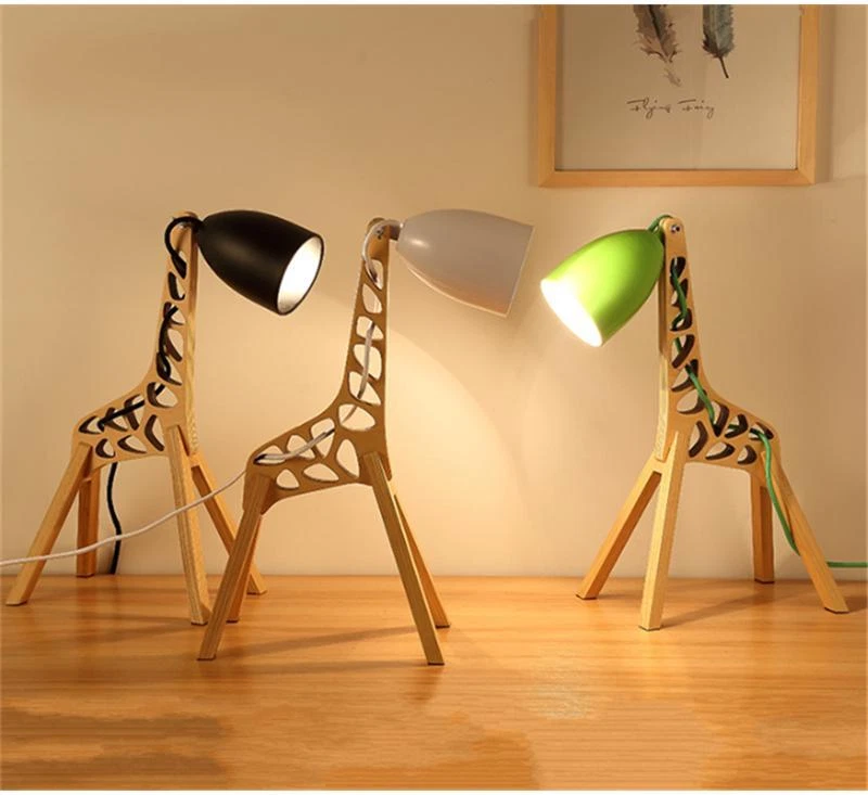 Lámpara de mesa/escritorio jirafa madera natural BLANCA - tema safari luz noche animal Foto 2 de 4