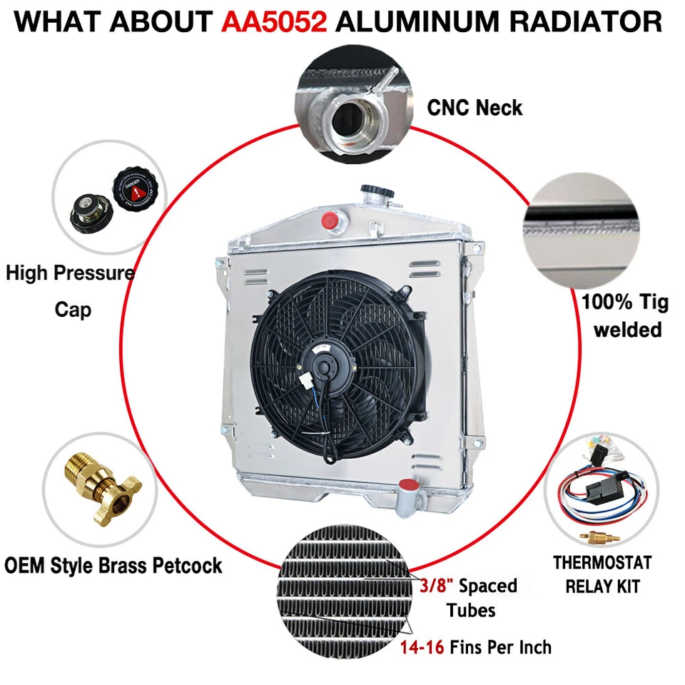 4-ROW RADIATOR+SHROUD FAN+RELAY FOR 1943-1948 CHEVROLET FLEETLINE FLEETMASTER L6 Foto 3 de 4