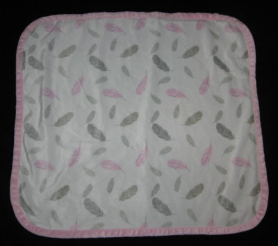 Blankets & Beyond White Pink Gray Feather Print Baby Blanket Rosettes