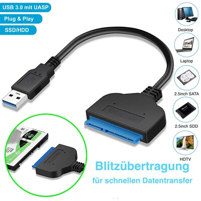 USB 3.0 zu SATA Adapter Kabel mit UASP Support für HDD SSD Festplatten 2.5 Zoll
