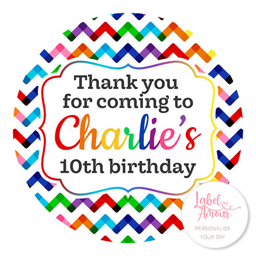 PERSONALISED Birthday Rainbow Chevron Design Circular Sticker Label - Picture 1 of 4