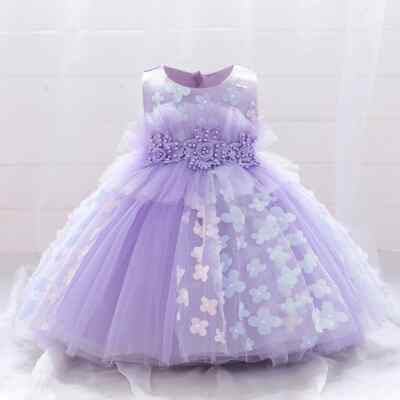 Summer Flower White Wedding Baby Girls Dresses Toddler Newborn 1st Birthday