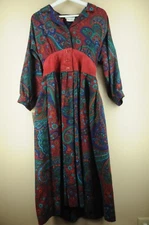 Vintage Joan Sparks Women's Red Green & Blue Paisley Suede 80's Dress M/L