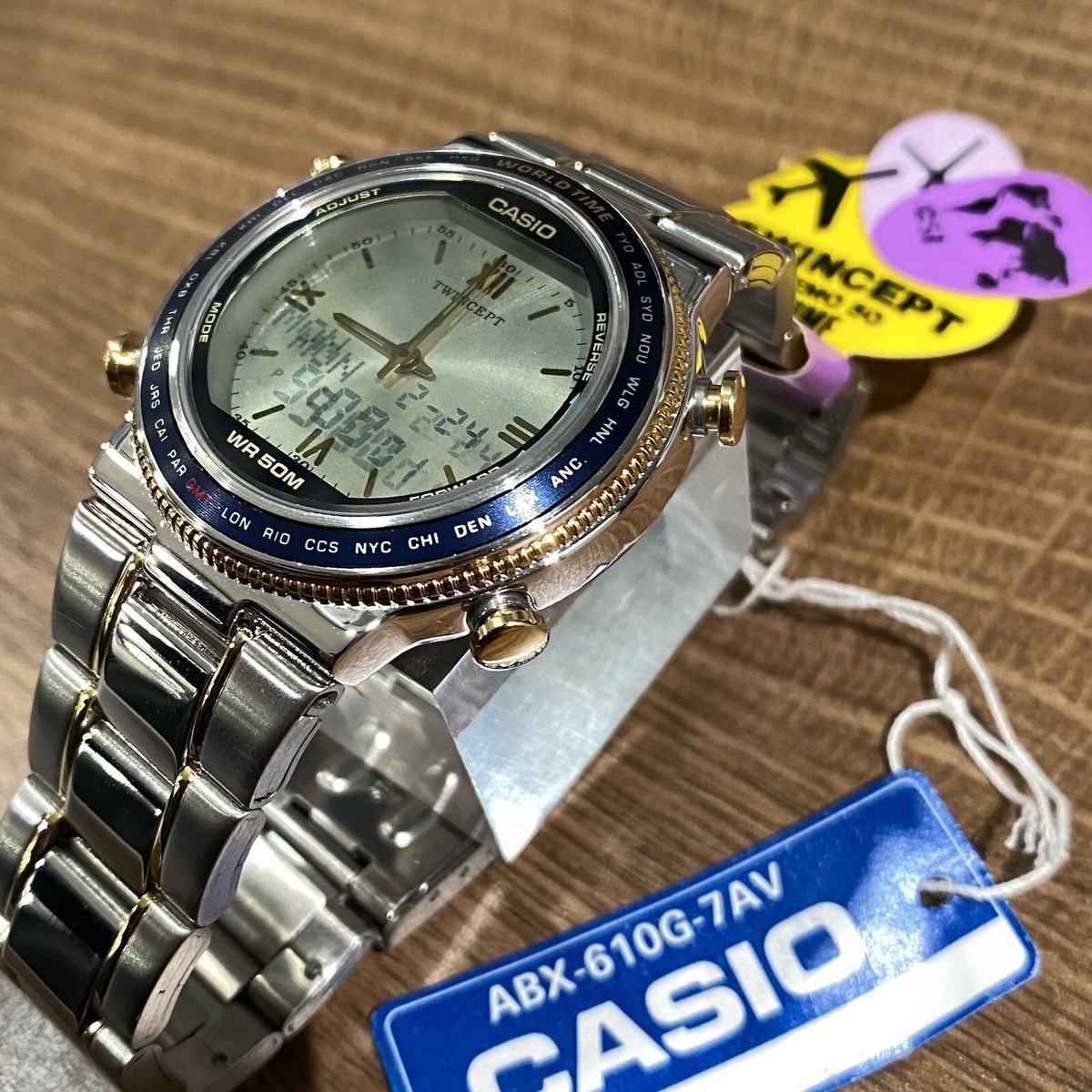 カシオツインセプト ワールドタイムABX-610 アナデジ稼働品★激レア★90s カシオツインセプト ワールドタイムABX-610 アナデジ稼働品☆激