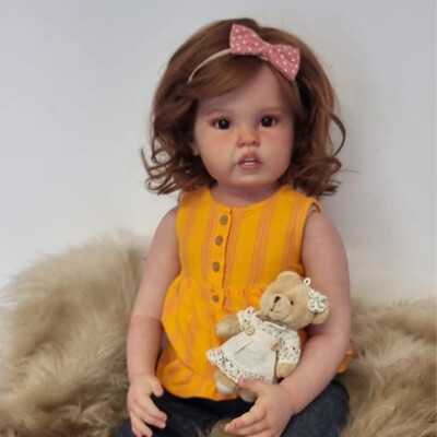 Finished Reborn Doll 30in Toddler Cute Girl with Rooted Curly Hair Handmade Gift