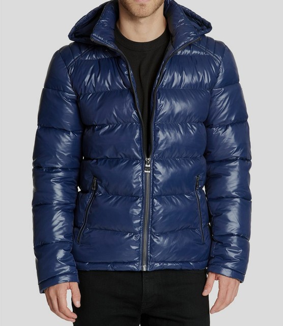 guess hooded zip front puffer jacket