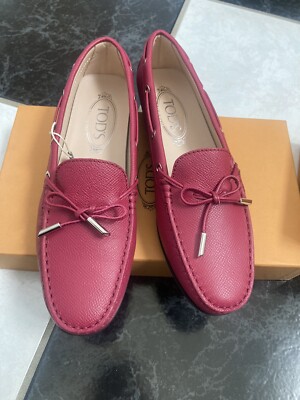 NIB 100% AUTH Tod's Gomma Laccetto Leather Loafers Moccasins In Garnet Sz 38