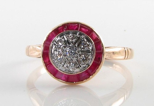LUSH 9K 9CT ROSE GOLD RUBY DIAMOND ART DECO INS CIRCLE RING FREE RESIZE - Picture 2 of 5