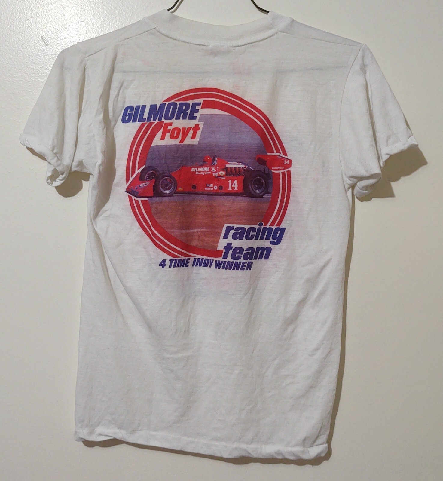 VTG 1977 AJ Foyt 4 Time Indy Winner Gilmore Racing Team Mayo Spruce T-SHIRT Sz M image 3