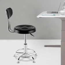 Work Shop Stool Rolling Chair Garage Seat Footrest Adjustable Height with Back