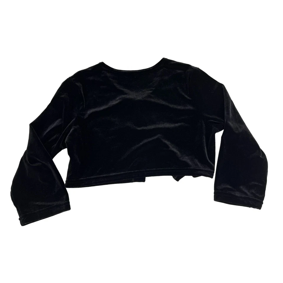 ВИНТАЖНЫЙ велюровый кардиган для девочек 16 черный синий цветок кнопка длинным рукавом США 90-е - Изображение 2 из 4