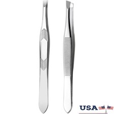 2Pcs Stainless Steel Eyebrow Tweezers Facial Hair Removal Precision Use