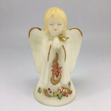 Fenton Glass Christmas Angel Bell Custard Poinsettia Hand Painted Vintage