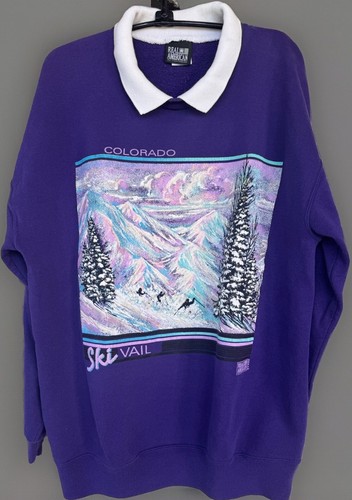 Jerzees Mujer Sudadera Púrpura Esquí Vail Colorado De Colección Años 90 Montaña Nieve Arte XL - Imagen 18 de 20